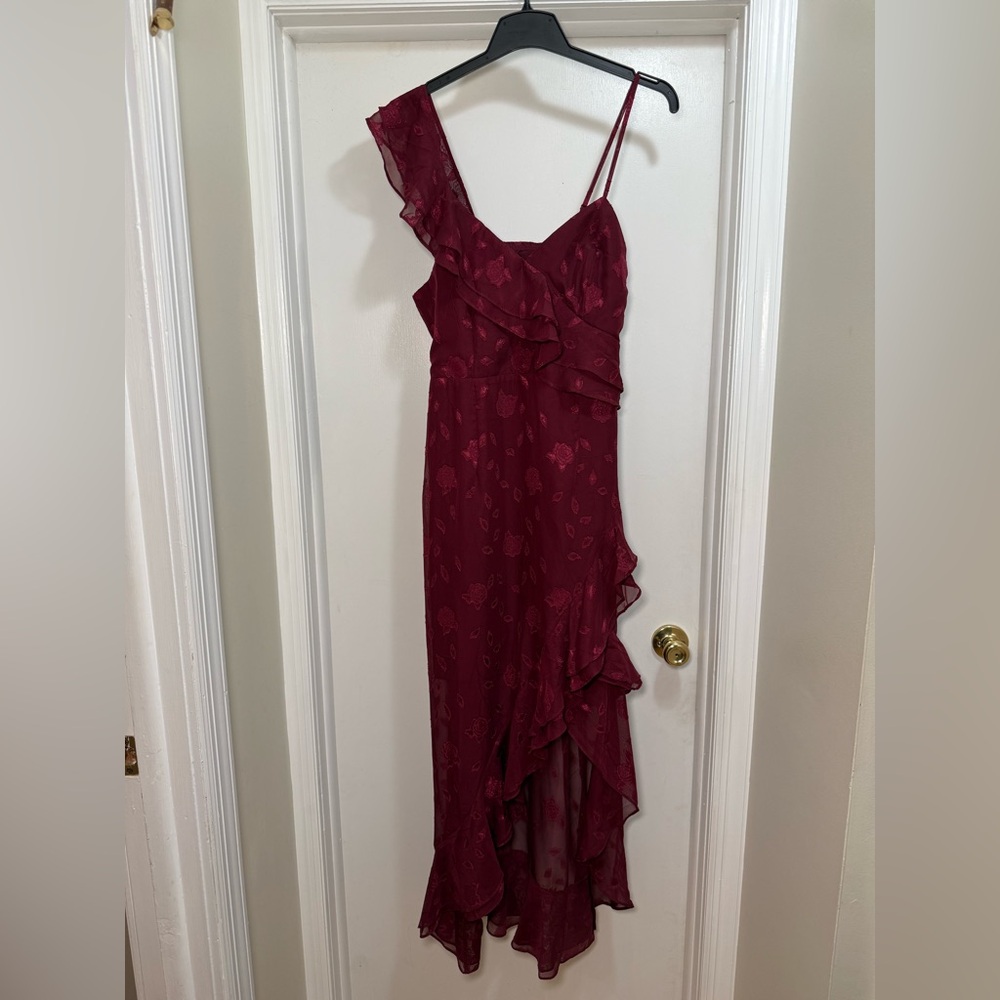 Lulu's Burgundy Asymmetrical Ruffle Dress